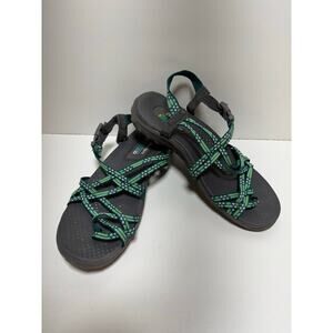 Skechers Reggae Strappy Outdoor Lifestyle Green Gray Toe Sandals Women’s Sz 9